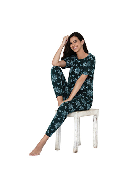 LAUREN SMITH Women's Pajama Set Half Sleeve Top with pants 2 Piece Sleepwear Cotton Ladies Soft Pjs Lounge Set