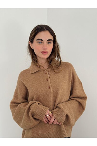 Retrobird Polo Neck Basic Sweater Women Camel