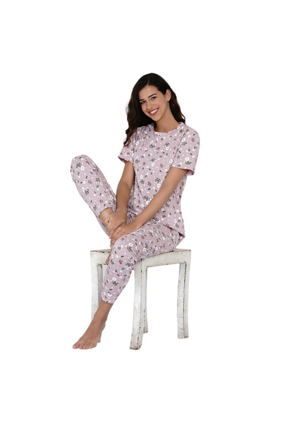 LAUREN SMITH Women's Pajama Set Half Sleeve Top with pants 2 Piece Sleepwear Cotton Ladies Soft Pjs Lounge Set