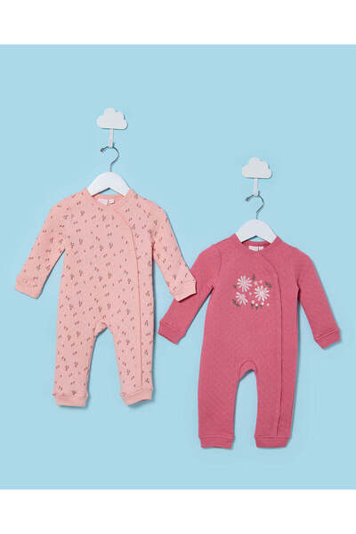 REDTAG Baby Pink Printed Romper Suit (2 Piece)