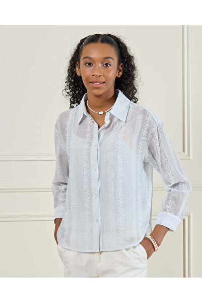 REDTAG بلوزة زرقاء مزينة للفتيات الكبيرات