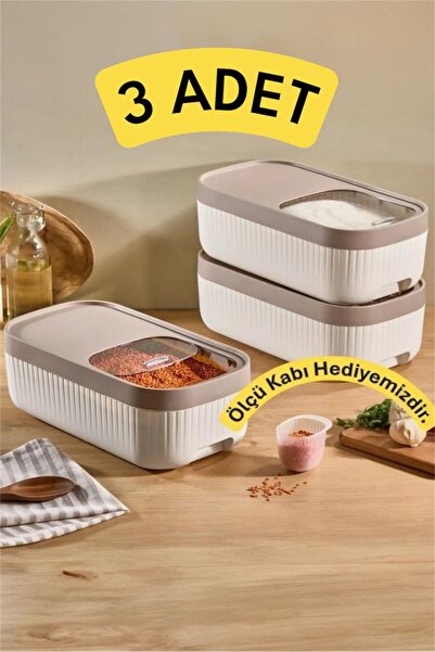 Bayev Apex 3 Pieces 7.5 Lt Multi-Purpose Grain Food Legumes Dry Food Box Storage Container with Wheels