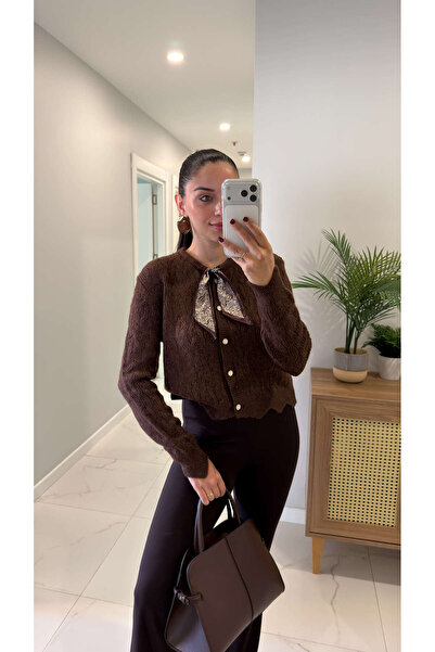 BİRCANÇİL Alla Dark Cinnamon Scarf Cardigan