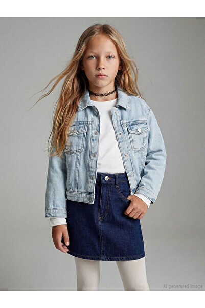 LC Waikiki Rmz Gi̇yi̇m Farkiyla Shirt Roba Collar Girl's Jean Jacket