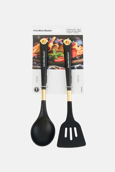 Hamilton Beach 2 Piece Nylon Solid Spoon And Slotted Turner Set, Black