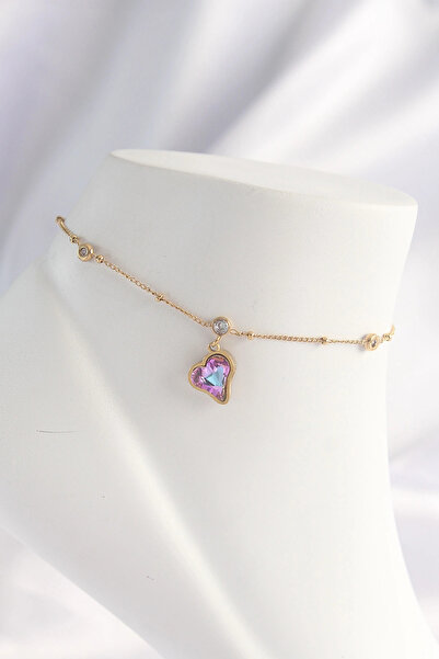 shopwave خلخال على شكل قلب من حجر الزركون الصلب 316L لون ذهبي - TJ-HH1609