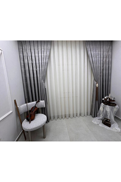 NİVEMESHOME Simla Gold Shiny 1/3 Densely Plied Tulle Curtain Apm