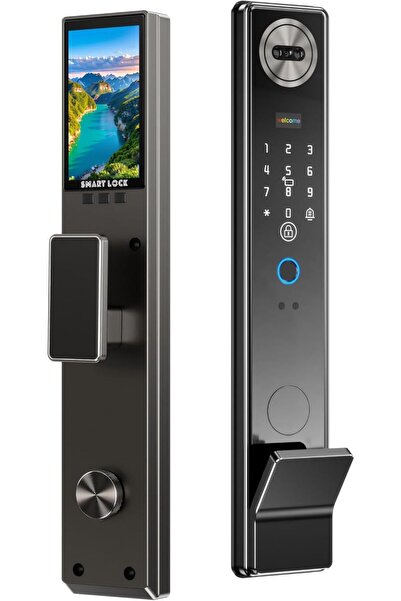 Generics قفل ذكي من رازوفيوس مزود بكاميرا، أسود، متصل بشبكة واي فاي، خاصية التعرف على راحة اليد، خاصية التعرف على الوجه، رمز بصمة الإصبع