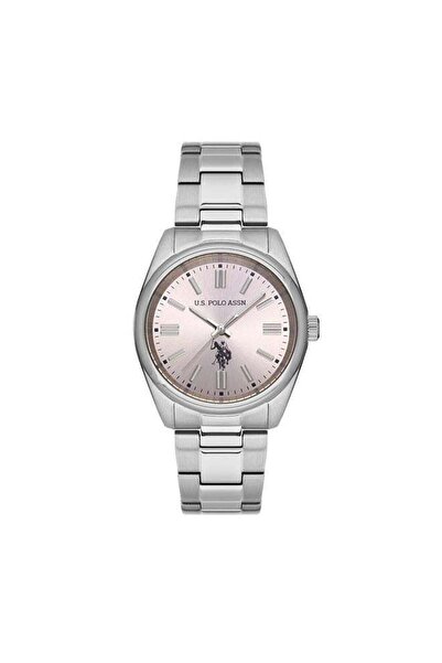 U.S. Polo Assn. ساعة نسائية من ستايل مقاس 34 مم بمينا وردي وسوار من الفولاذ ا...