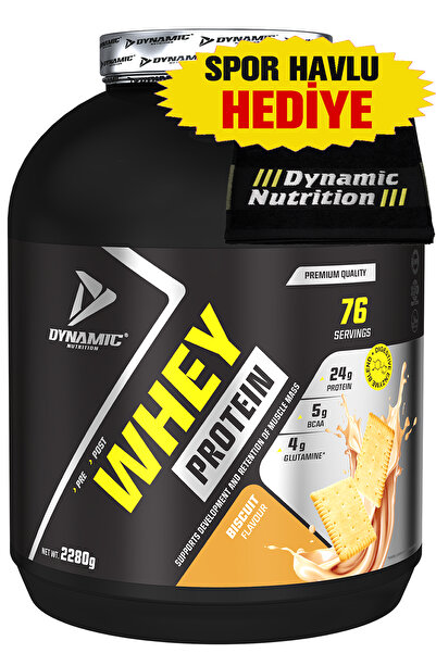 Dynamic Nutrition Whey Protein Powder with Sports Towel Gift - 2280 g - 76 Servings - Biscuits - with Digestive Enzymes