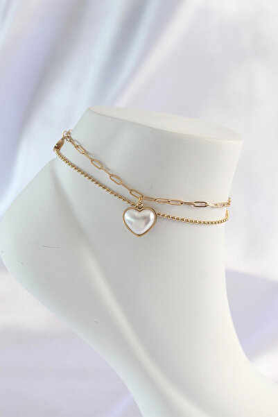 shopwave 316L Steel Gold Color White Heart 2-Piece Anklet - Tj-Hh1584