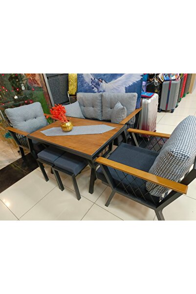 Store Mercan Mobilya Metal Balkon Bahçe Mobilyası Takımı Teras 2+1+1+ 2 Puf+1...