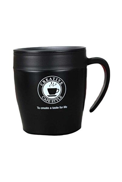 DOMEET Simple Style Portable Vacuum Cup With Spoon Black/Silver