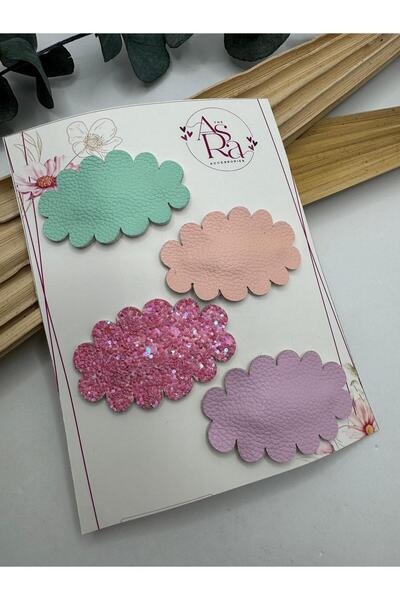 AsRa Accessories 4'lü deri-glitter bulut formunda çıtçıt toka seti