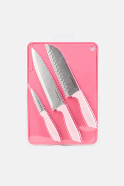 Hamilton Beach 4 Piece Cutting Knives And Cutting Board Set, Pink