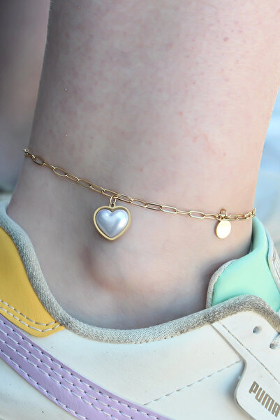 shopwave 316L Steel Gold Color Heart Model Women's Anklet - TJ-HH1493