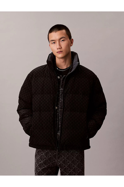 Calvin Klein Men's Mock Neck Pack Ck Logo Printed Puffer Black Jacket Lv04Re500G-Ub1