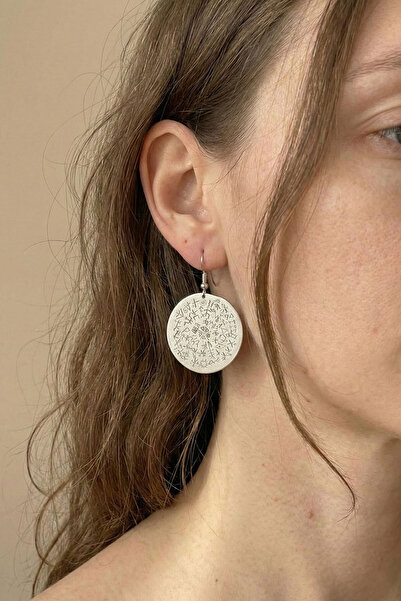 Clandestino Symbolic Patterned Round Earrings Silver
