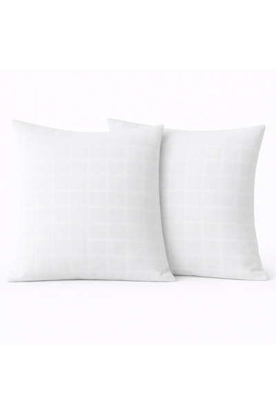 NazeninHome Decorative Throw Pillow 100% Cotton 40X40 cm Checkered Satin White