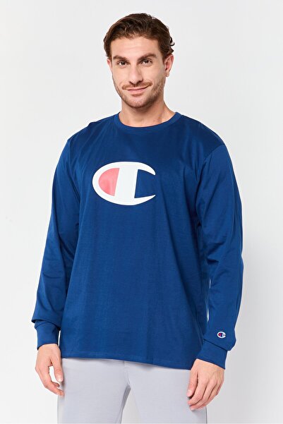 Champion تي شيرت رجالي رياضي بأكمام طويلة مناسب للخارج، أزرق داكن