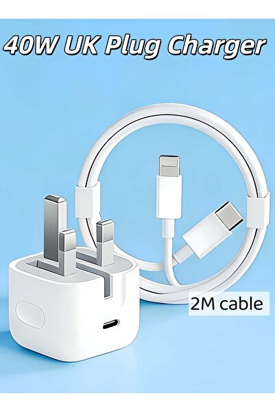 Generic 40W Fast Charger Adapter with 2M USB C to USB C Cable,for iPhone 8 to 14 series, many Android phones