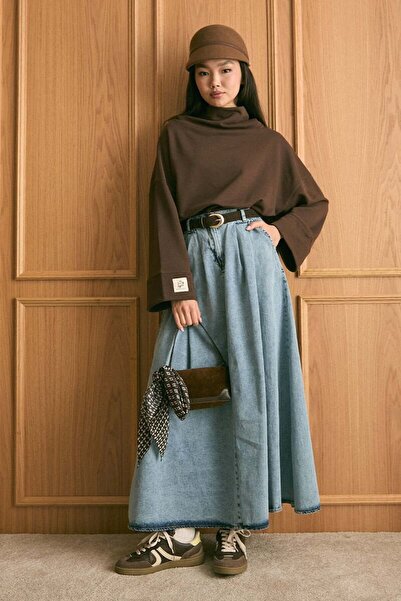 Ceylan Otantik طقم تنورة بودي آند بلو ميبل من Acı Kahve ياقة مرتفعة متوسطة ال...