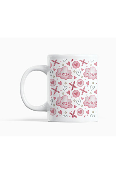 Nino Store Love Written Porcelain Mug 300 ml – Romantic Heart Patterned Coffe...