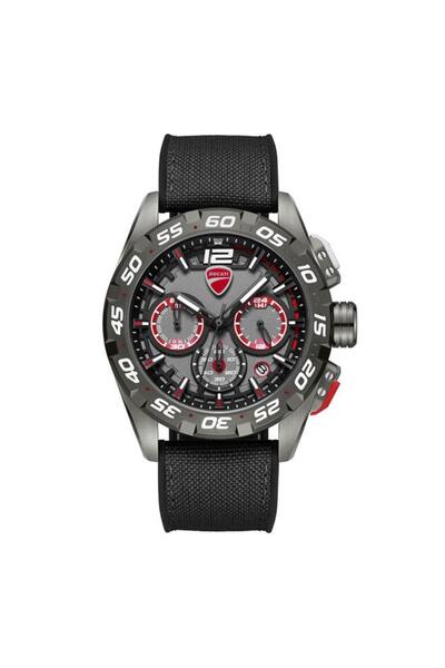 Ducati DT012 Gunmetal Red Dial Black Silicone-Nylon Strap Chronograph Watch f...