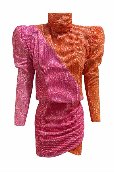 Gira official Pembe Turuncu Renk Bloklu Elbise