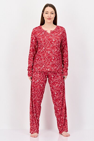 NANETTE LEPORE Women 2 Pcs Allover Print Long Sleeve Top And Bottom Pajama Se...