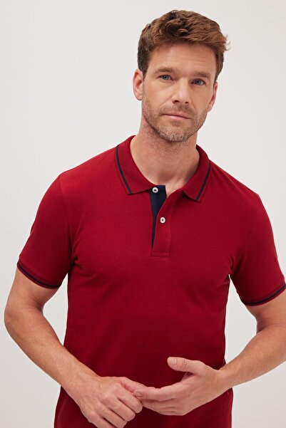 Tudors Men's Slim Fit Slim Fit Cotton Soft Texture Cool-keeping Fabric Plain Pique Claret Red Polo Collar T-Shirt