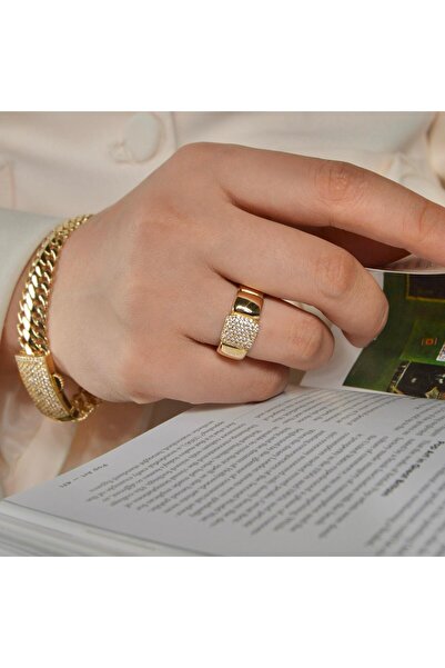 Karadeniz Kuyumculuk Kare Tasarım Taşlı Modern Altın Yüzük