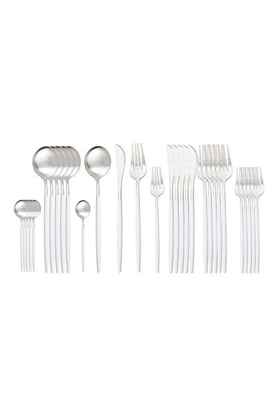 DOMEET 30-Piece Various Size Stainless Steel Cutlery Set Silver/White