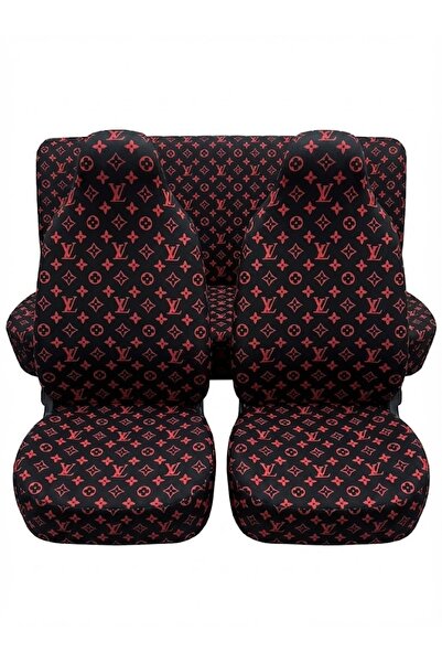 Vemaks Oto Aksesuar غطاء مقعد السيارة الأحمر المطبوع، طقم من 4 قطع، غطاء للمق...