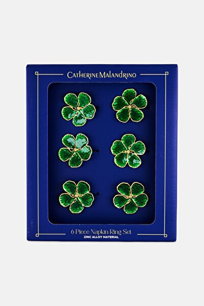 Catherine Malandrino 6 Pcs Stainless Steel Napkin Ring Set, Green