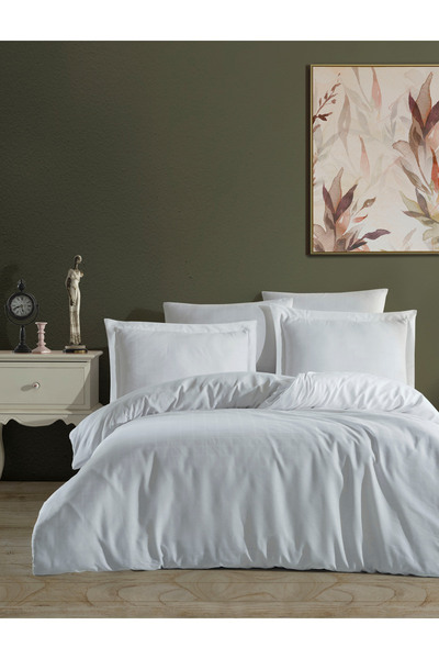 NazeninHome Checkered Satin 100% Cotton Single Duvet Cover Set |   White Without Sheets