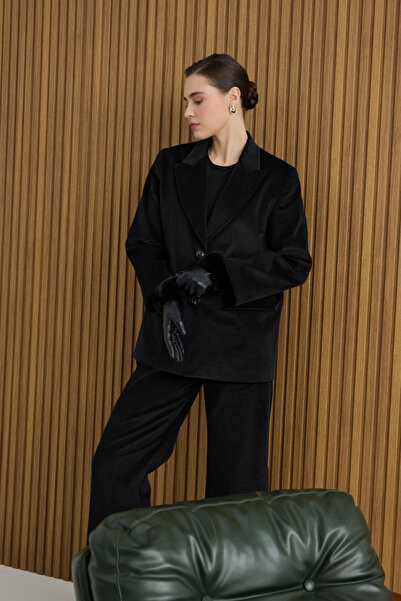 Aker Siyah Fitilli Kadife Ceket