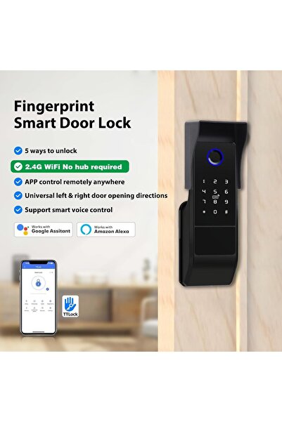 Generics قفل ذكي، واي فاي وبلوتوث 2 في 1، قفل باب مقاوم للعوامل الجوية بدون مفتاح ببصمة الإصبع، تحكم عن بعد عبر