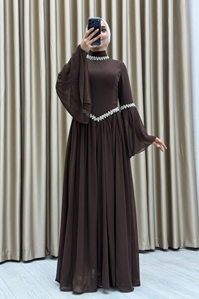 Matik Abiyem Elegant Stone Embroidered, Chiffon Detailed, Waist Accentuated, ...