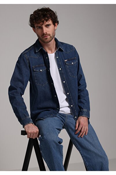 Colin's Regular Fit Classic Collar Plain Men's Blue Long Sleeve Shirt