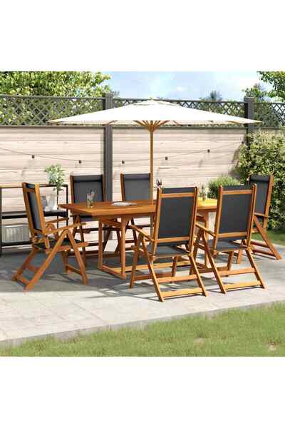 vidaxl طقم طعام للحديقة مكون من 7 قطع من خشب الأكاسيا والمنسوجات الصلبة