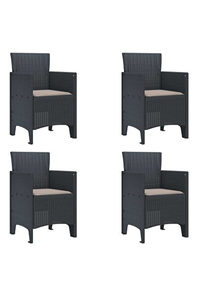 vidaxl طقم كراسي حديقة من 4 قطع، لون أنثراسيت، 53 × 49 × 85 سم، مصنوع من البو...