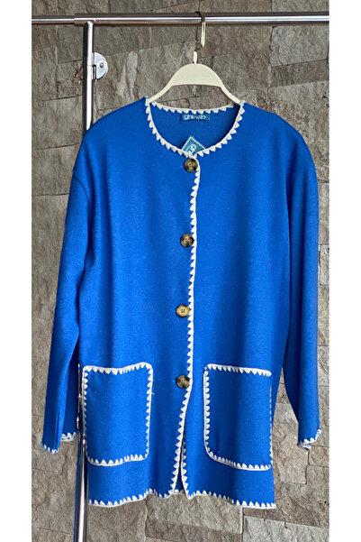 Hatun Atila Hatunatila Crochet Detailed Scarf-Hera Knitwear Cardigan Blue - 7...