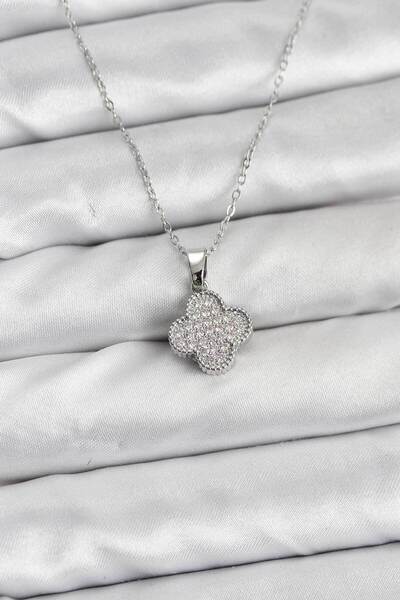 STİLLOVE 316L Steel Chain Silver Color Zircon Stone Clover Model Women's Neck...