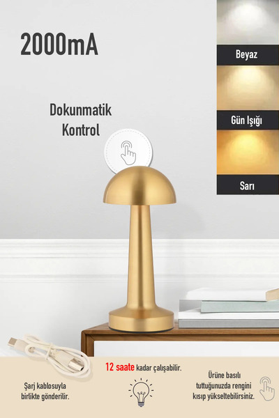 HubRom Επιτραπέζια λάμπα Orvin Antique με επαναφορτιζόμενη αφή και ρύθμιση φω...