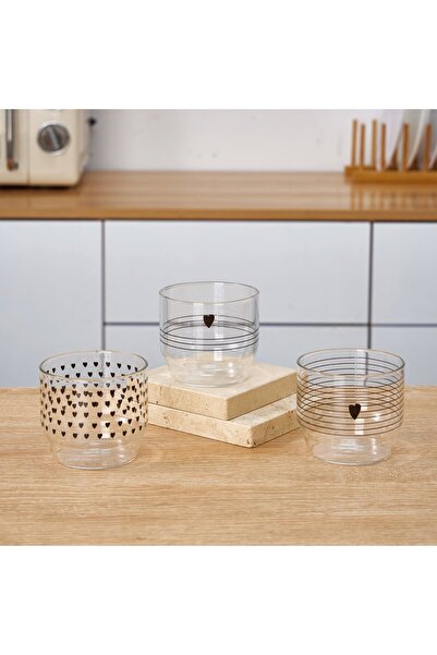 MİEN طقم 3 أوعية زجاجية على شكل قلب 230 مل