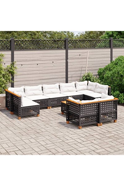 vidaxl طقم أريكة حديقة مكون من 10 قطع مع وسائد، مصنوع من خشب الروطان الصناعي ...