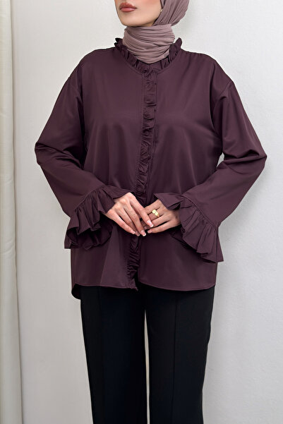 Salih Çelebi Fırfır Detaylı Oversize Gömlek 0057 - MÜRDÜM