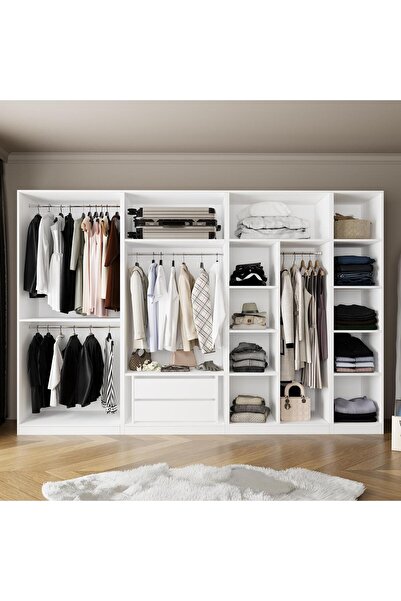 Bimossa KF1040 GOSS 315 cm, Modüler Açık Gardırop, 3 Askılı + 1 Boy Askılı, R...