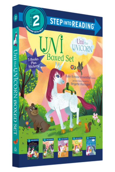 Random House Uni Unicornul - Pașește în Lectură - Set cutie: Uni aduce primăvara; Prima petrecere în pijamale a lui Uni; Uni merge la S